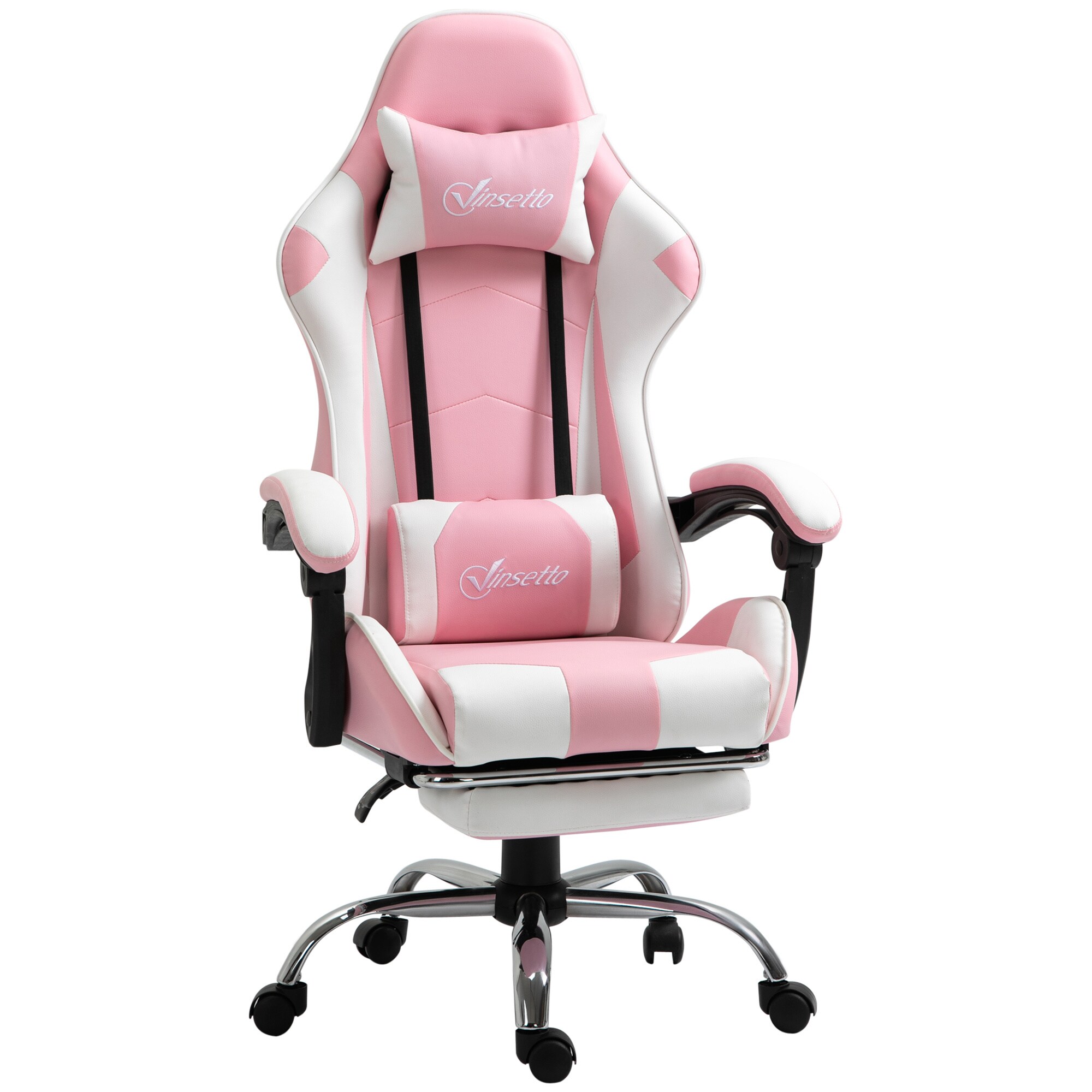 Vinsetto Gamingstuhl mit Rallystreifen rosa, weiß 64 x 67 x 127 cm (BxTxH)