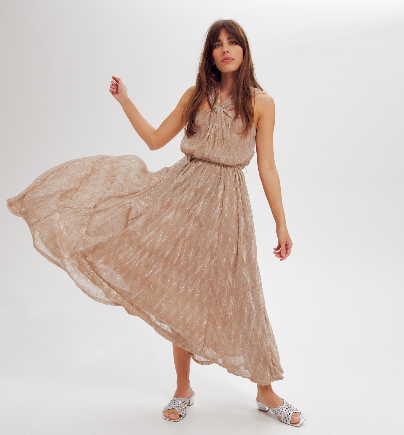 Robe longue irisée Femme - Beige
