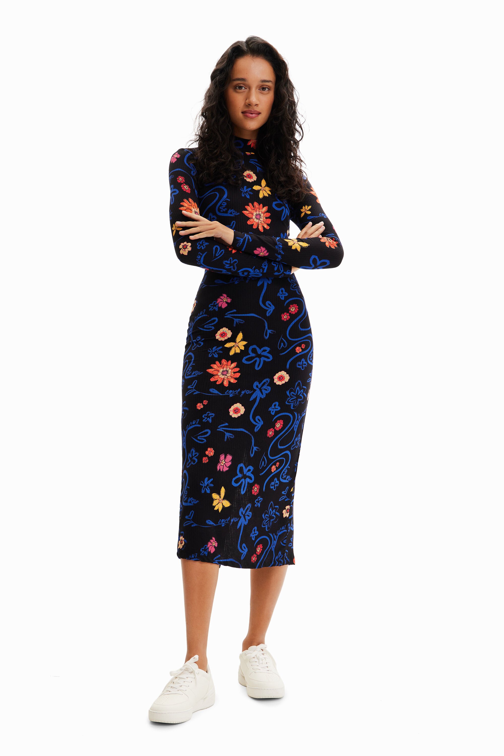 Robe midi ajustée fleurs