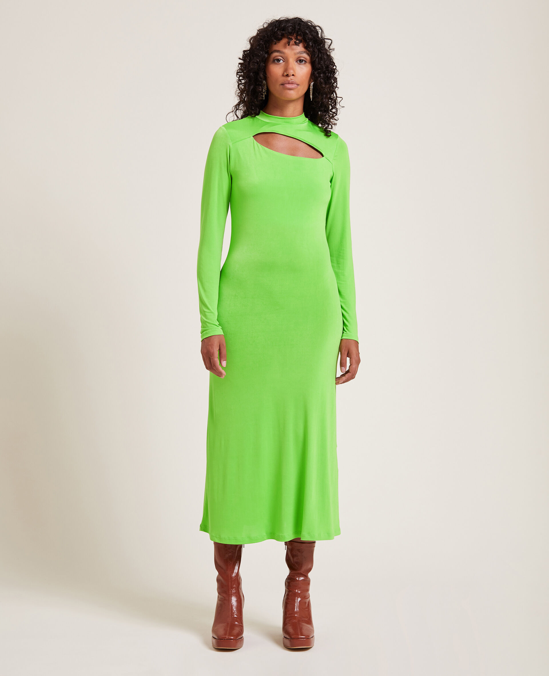 Robe longue avec ouverture devant - Vert olive