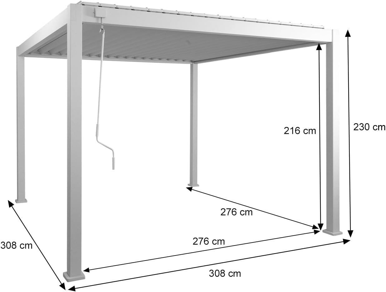 Alu Pergola HWC-N94, Lamellen-Pavillon Terrassenüberdachung, stabiles 10cm-Metall-Gestell 3x3m - anthrazit