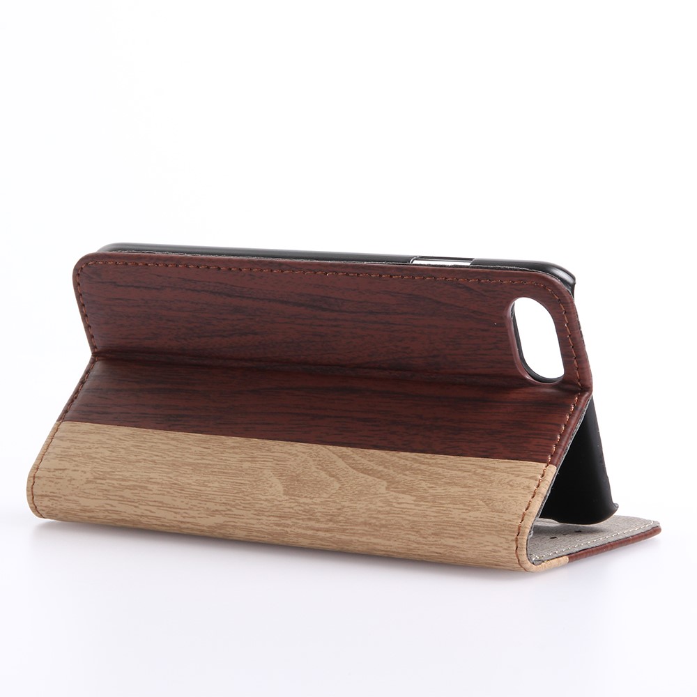 iPhone SE (2022/2020) / 8 / 7 Leder Bookstyle Tasche im Holz Look - Rotbraun