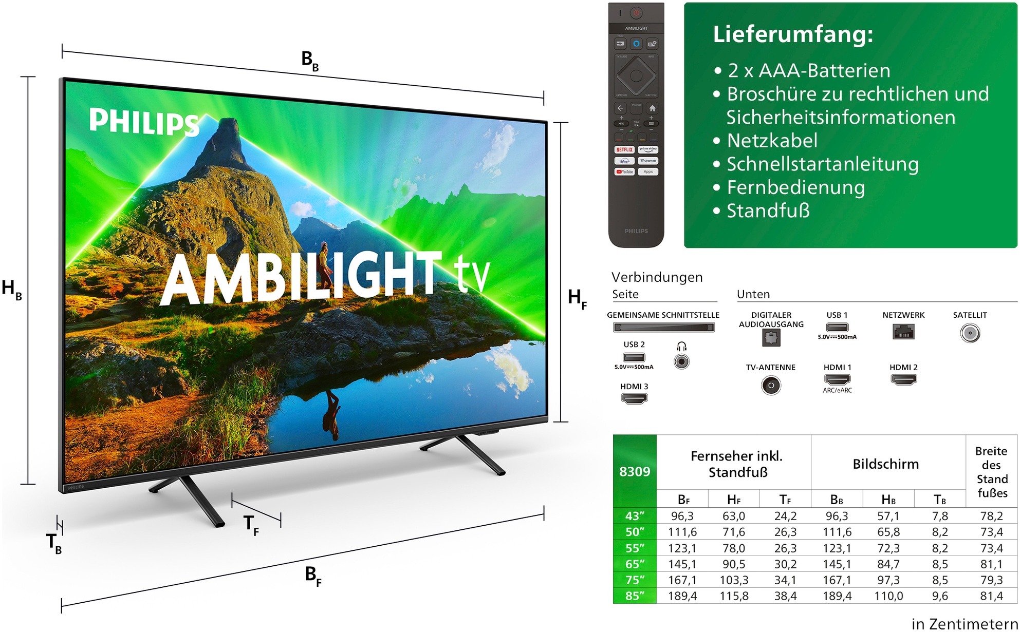 Philips LED-Fernseher »43PUS8349/12« 108 cm/43 Smart-TV WLAN, Dolby Atmos Sound, Ambilight (3-seitig)