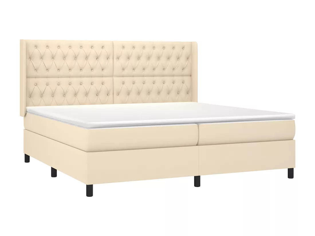 Sommier tapissier et matelas et LED Crème 200x200 cm Tissu