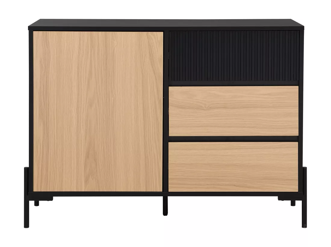 Buffet avec 1 porte et 3 tiroirs - Noir et naturel clair - GLARODI