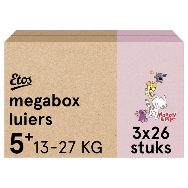 Etos Woezel & Pip Luiers Junior plus Megabox Maat 5+ 13-27 kg 78 stuks