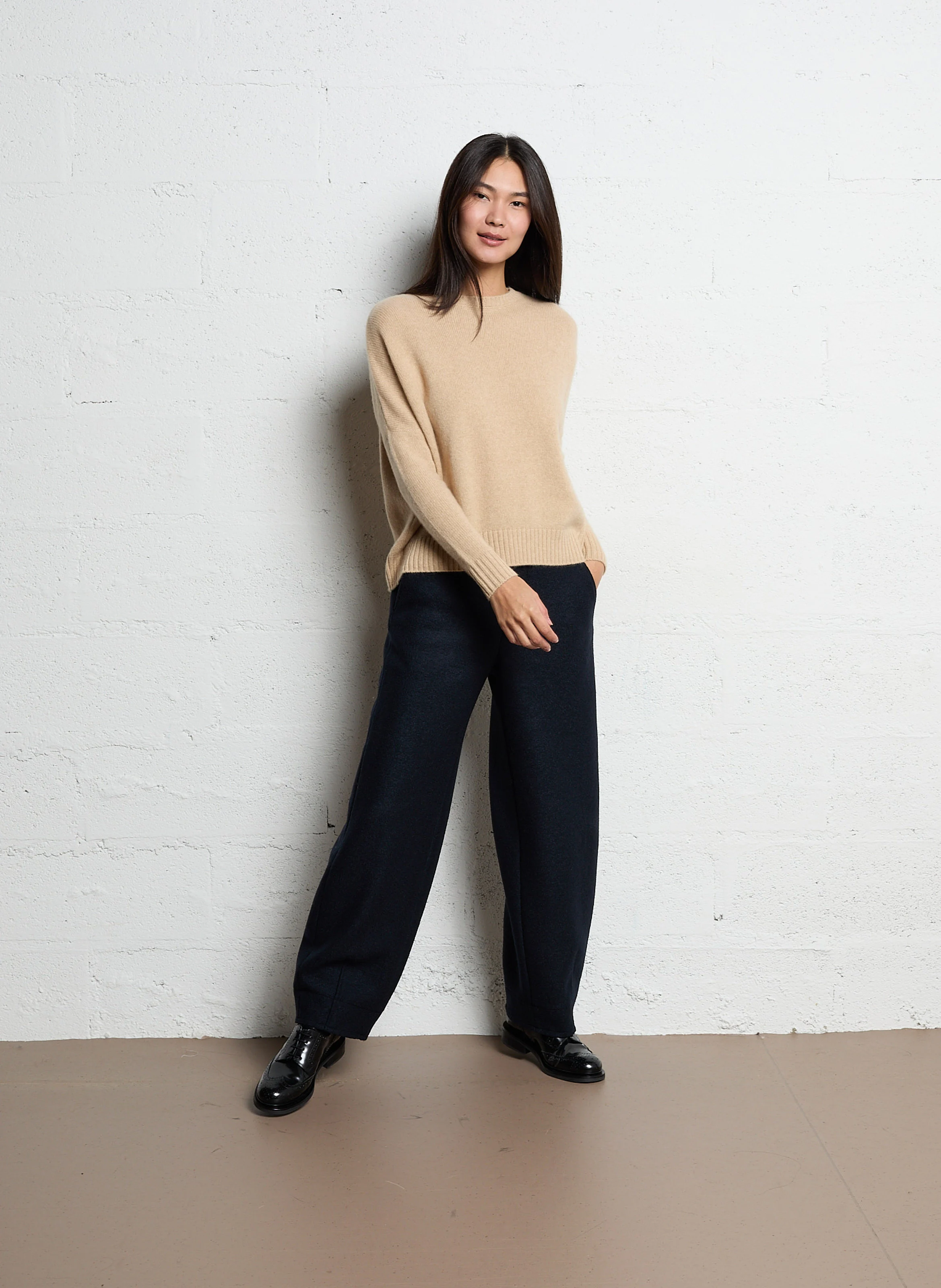 AMELIE - Pull col rond oversize en cachemire | Beige