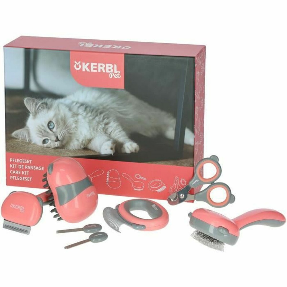 Kit de toilettage 7 pieces - rouge et noir - pour chat