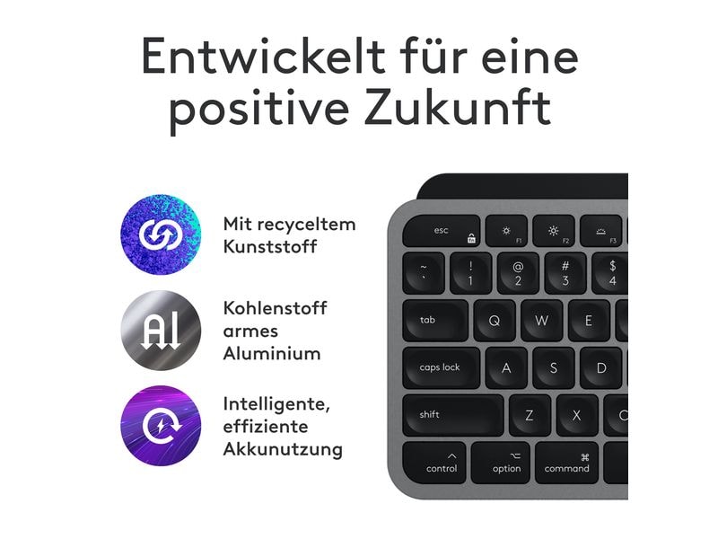 Logitech Tastatur-Maus-Set MX Keys S Combo for Mac QWERTZ ( Komfortables QWERTZ (DE) Tastatur- und Maus-Set mit Multi-Device Kopplung und intelligenter Tastaturbeleuchtung – Entwickelt für Mac