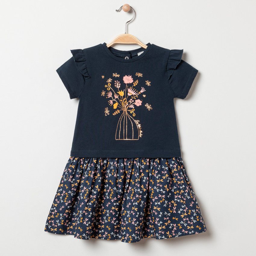 Robe en maille manches courtes effet 2-en-1 - Bleu marine