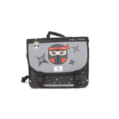 Cartable maternelle réversible Ninja - 35 cm - 1 compartiment - gris - Pol Fox