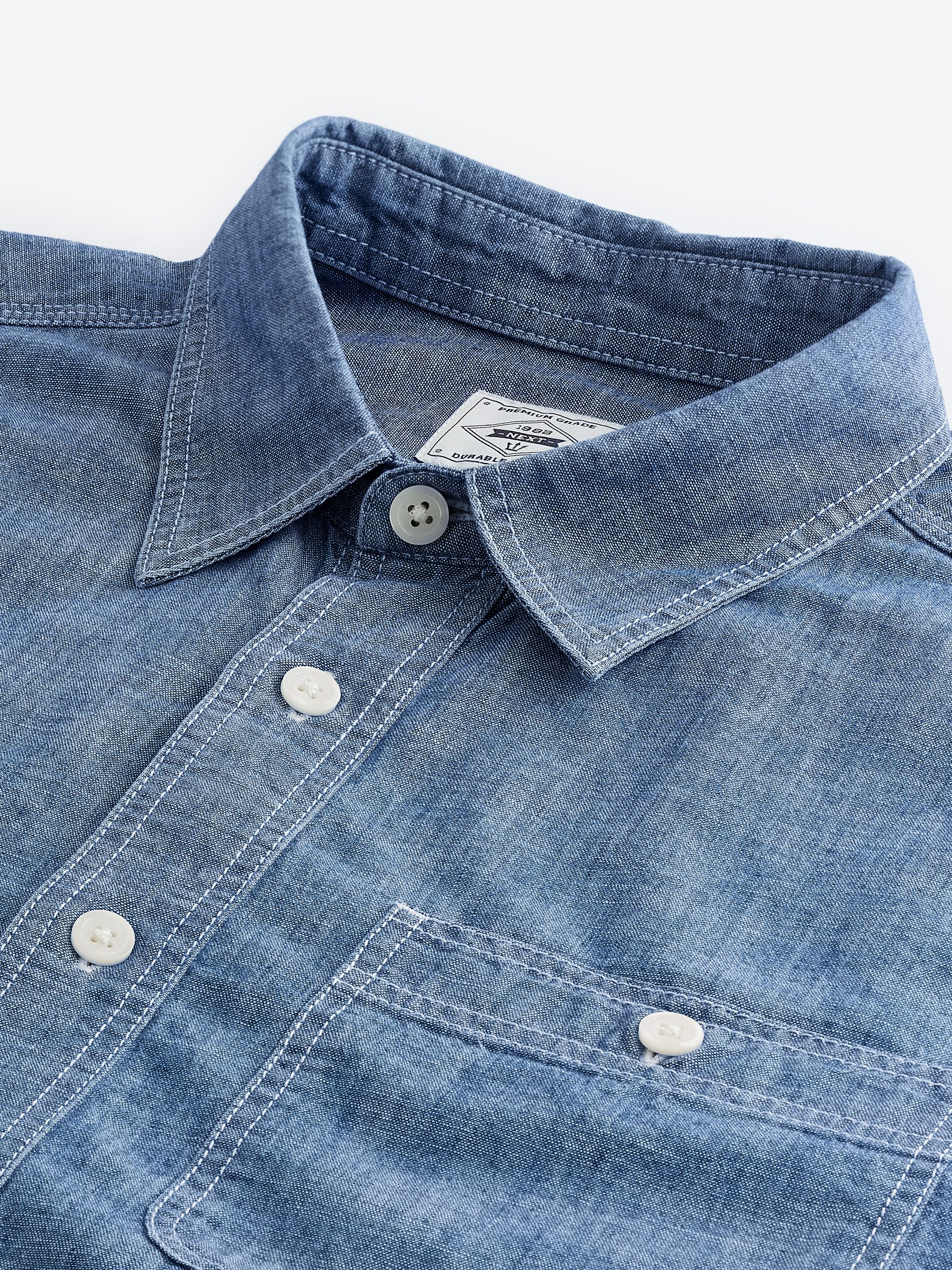 Blauw - Long Sleeve Chambray Denim 100% Cotton Shirt