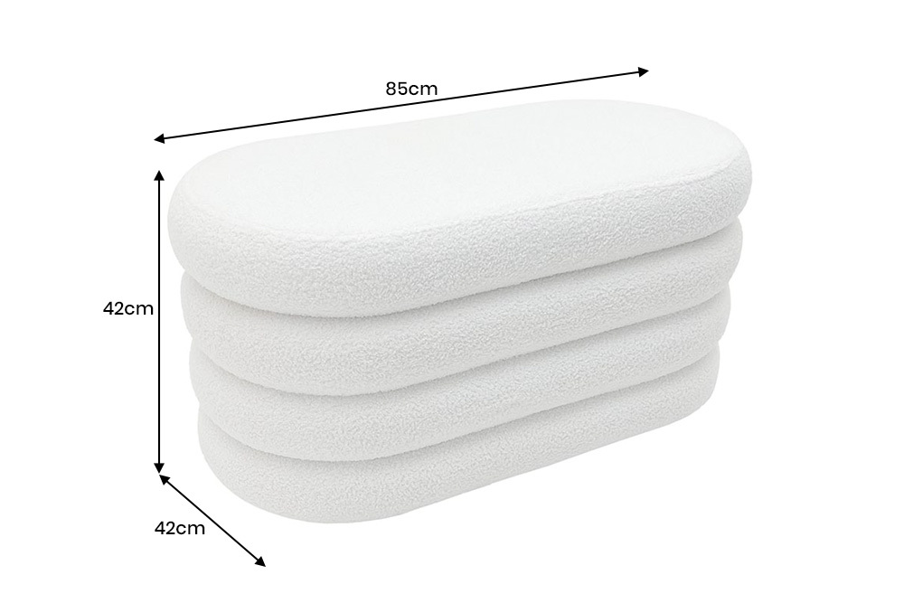 Extravagante Polsterbank VOGUE 85cm weiß Bouclè Sitzbank mit Stauraum