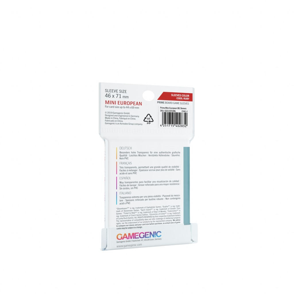 Gamegenic - 50 Prime Sleeves Mini Européen - 46x71