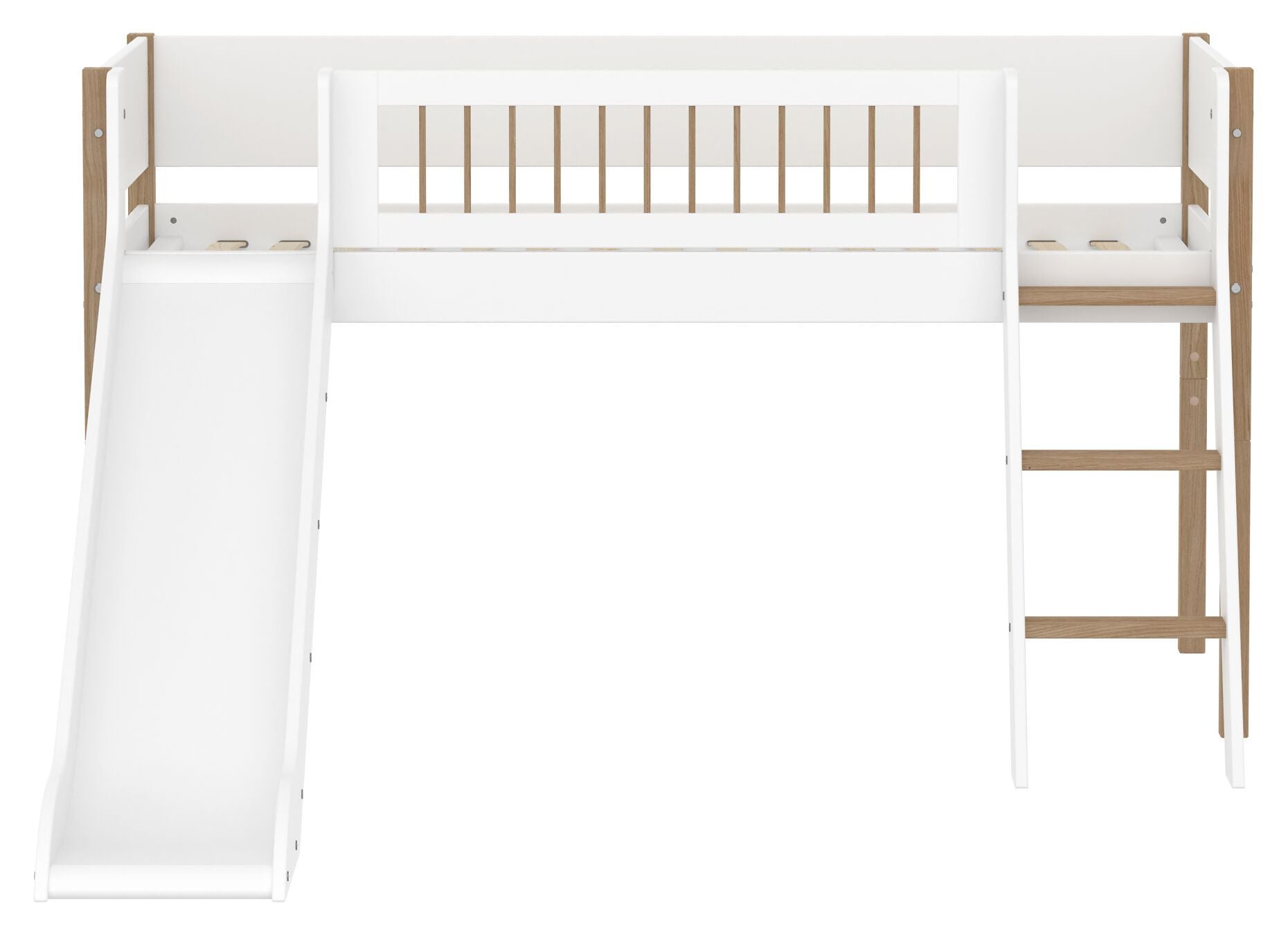 Flexa NOR Schrägleiter Halbhochbett inkl. Pfosten - Weiss / Eiche / B: 250.0 cm x T: 208.0 cm x H: 120.0 cm