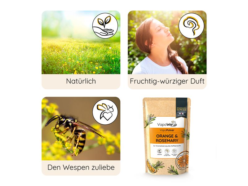VapoWesp Ersatzkräuter Orange & Rosmarin, 100 g Aromakräuter- Nachfüllpackung für die Räucherbox