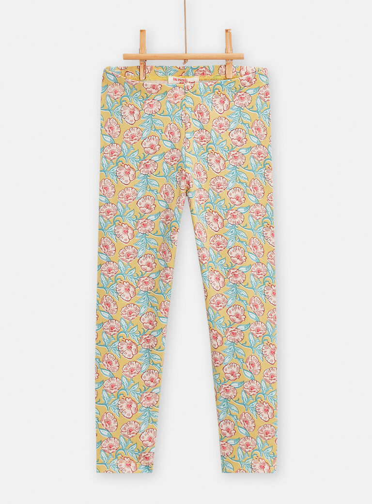 Legging jaune à motif fleurs pour fille