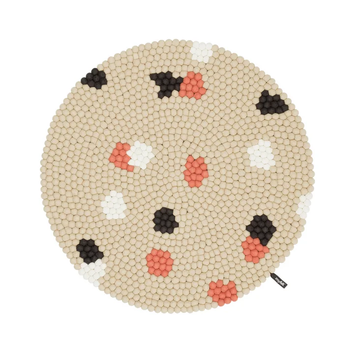 myfelt - Terra Sand Filzkugelteppich, Ø 90 cm, beige / weiss / coral / anthrazit