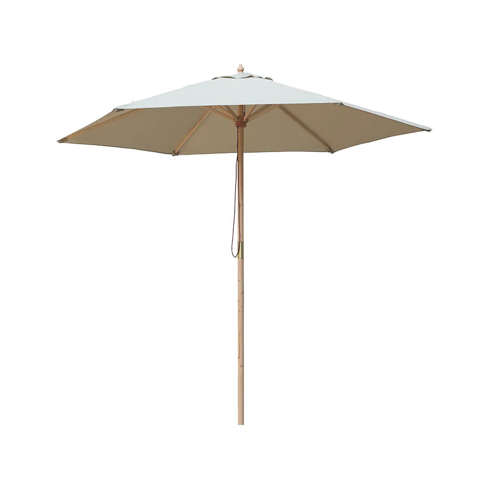 Parasol centré Surabaya pied et baleine en bois taupe Ø235xH245cm