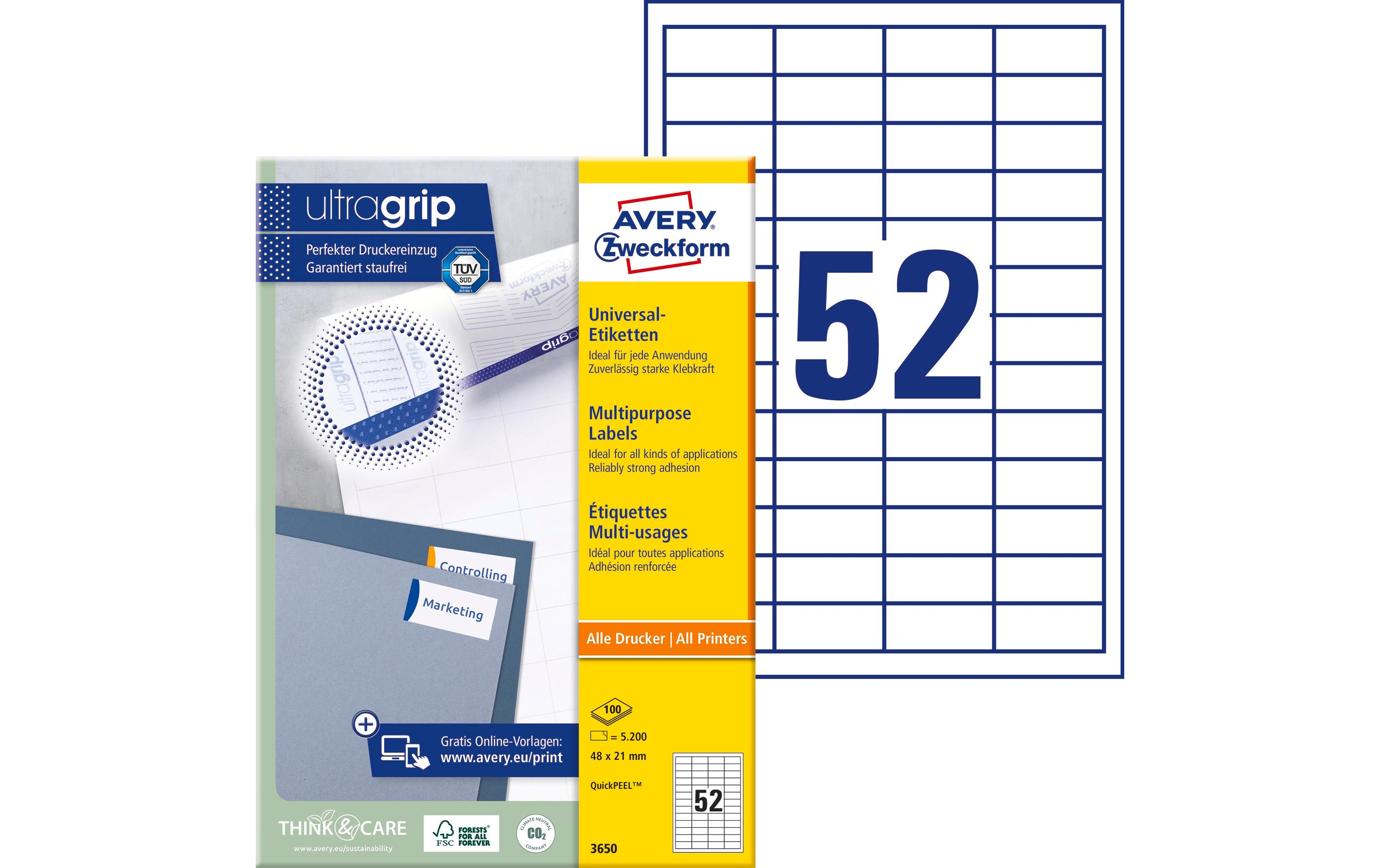 Universal-Etiketten 3650 48 x 21 mm, 100 BlattWeisse Aufkleber, permanent haftend