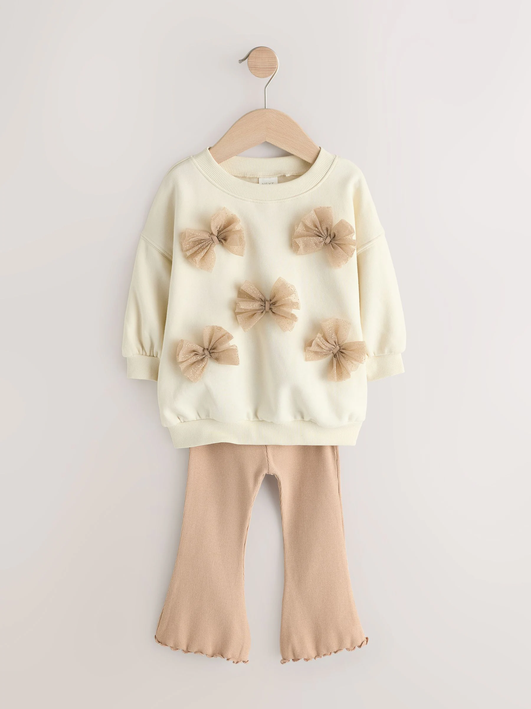 Crème - Set van sweatshirt met strik en uitlopende legging (3mnd-7jr)