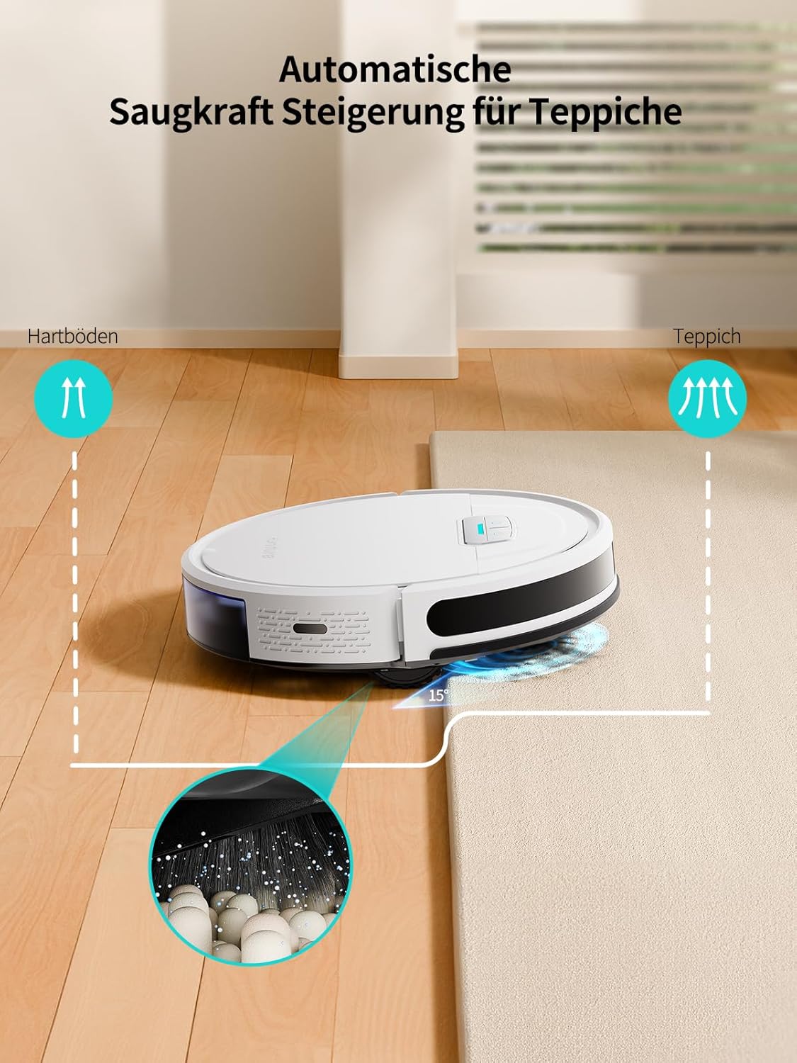 HONITURE Saugroboter mit Wischfunktion, G20 Staubsauger Roboter mit 4000Pa Starke Saugkraft, Kehren Saugen Wischen 3 in 1 Roboterstaubsauger, für Tierhaare, Teppiche, Hartböden, Sprach, Fernbedienung