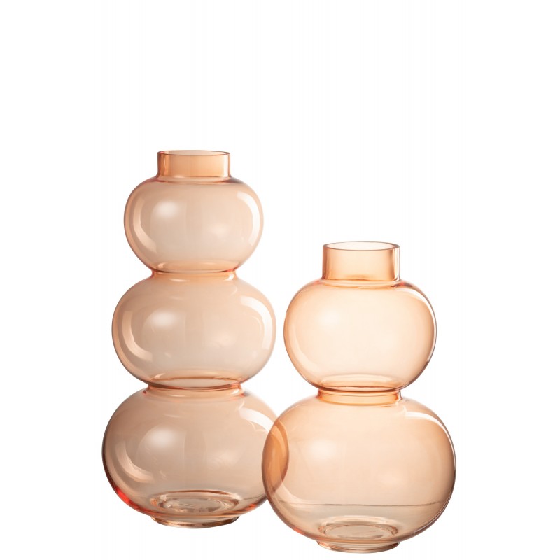 Vase 2 boules en verre orange 18x18x29 cm