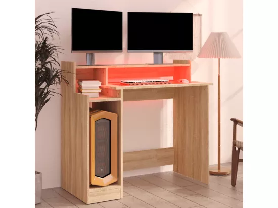 Bureau avec lumières LED Chêne 97x45x90 cm Bois d'ingénierie