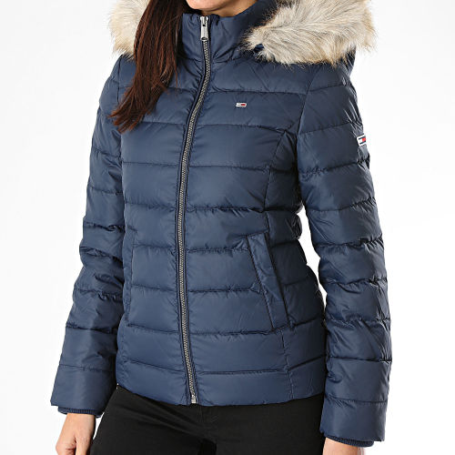 Doudoune Capuche Fourrure Femme Basic 8588 Bleu Marine