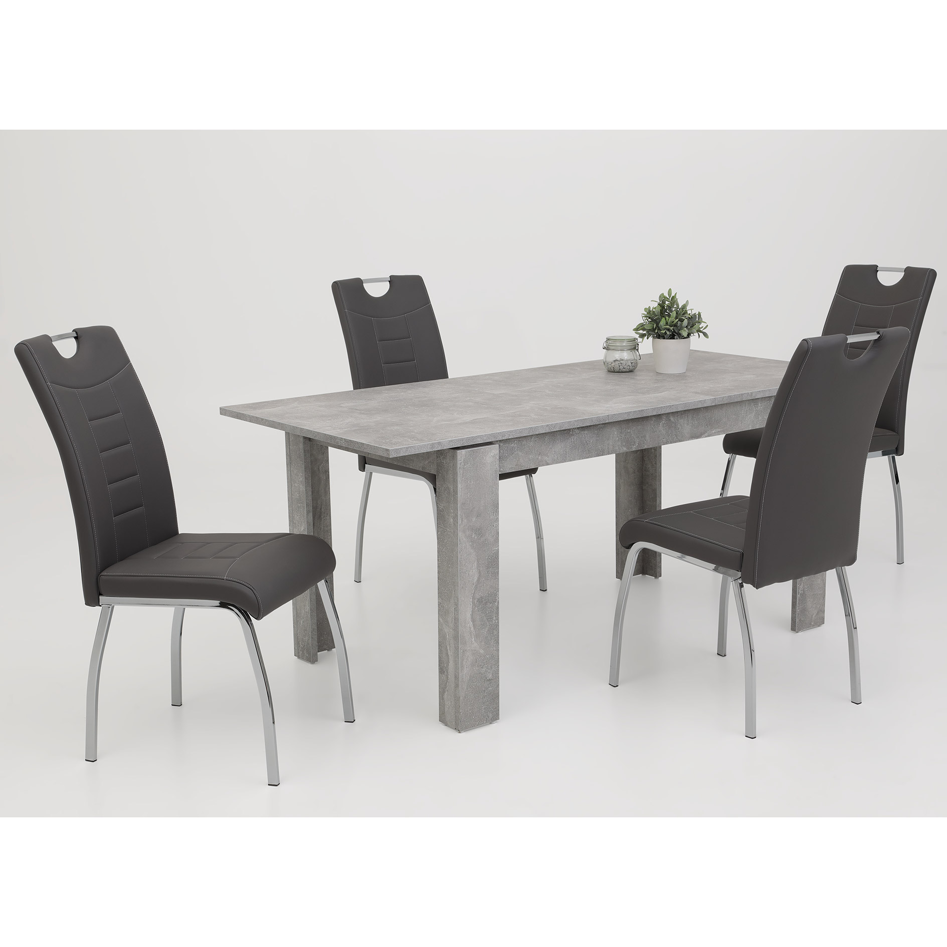 4er-Set Polsterstühle - grau-chromfarben - Kunstleder
