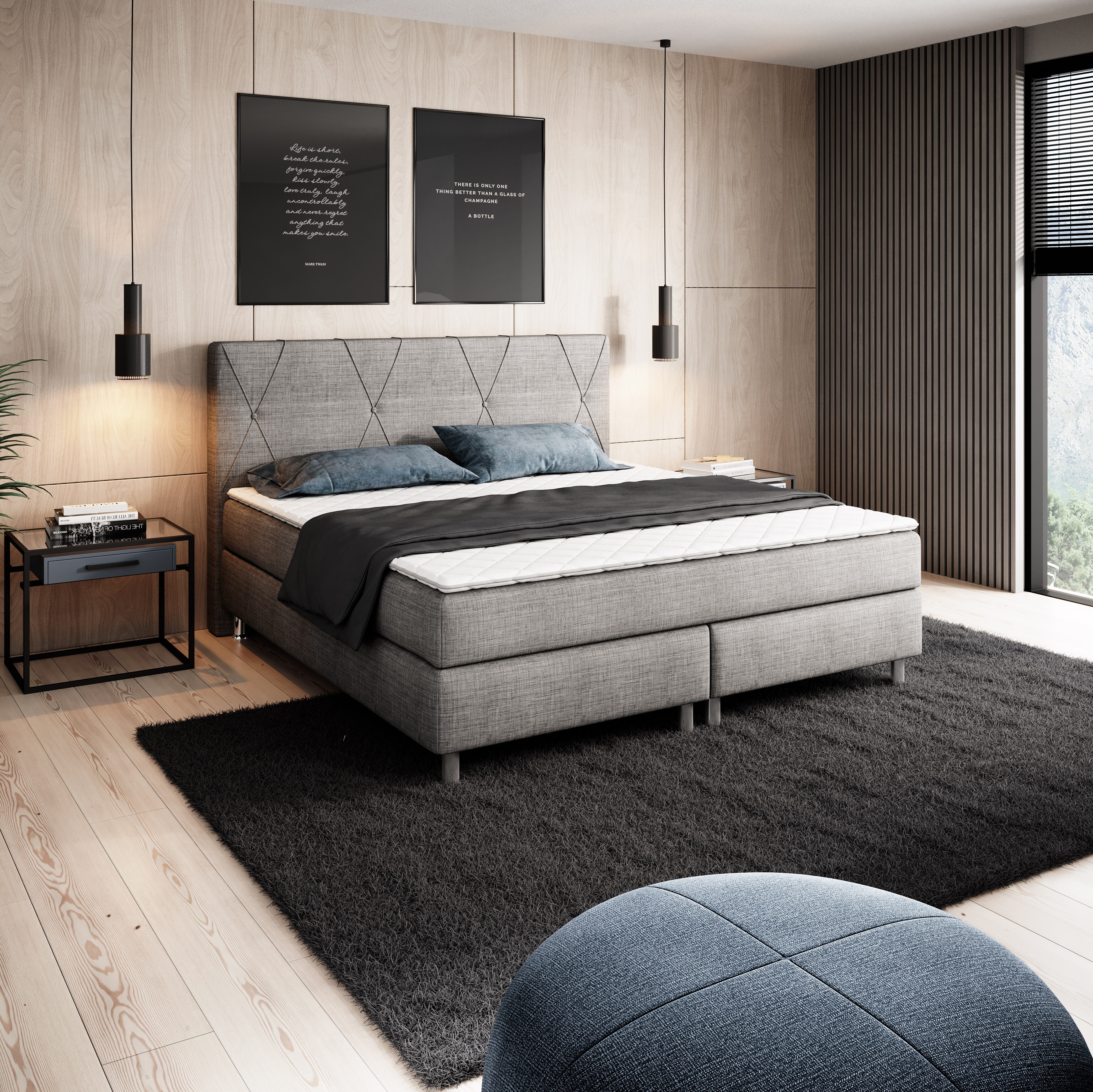 Inter Handels Boxspringbett Tokio 180x200 cm Webstoff anthrazit