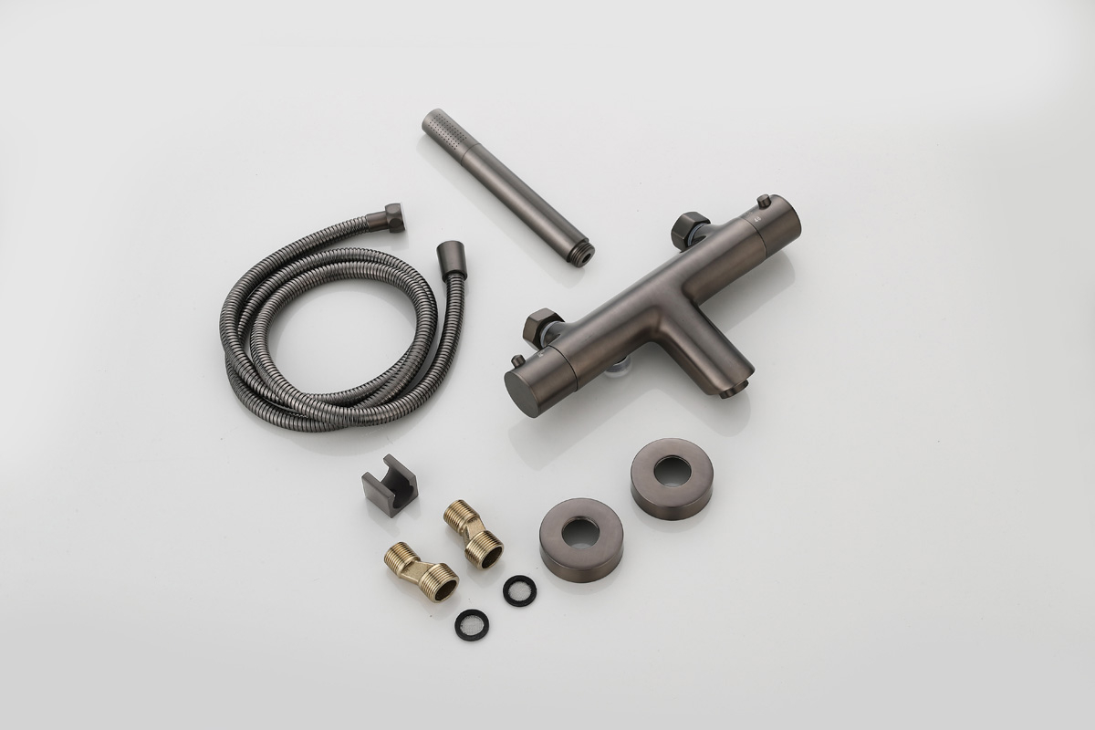 Saniclear Iron thermostatische opbouw badkraan met handdouche verouderd ijzer - gunmetal