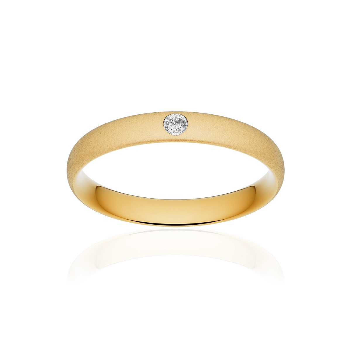 Alliance or 375 jaune sablé demi-jonc confort 3,5mm diamant brillant