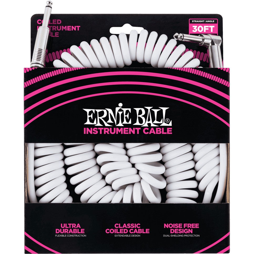 Ernie Ball 6045 gekrulde instrumentkabel 9 m wit
