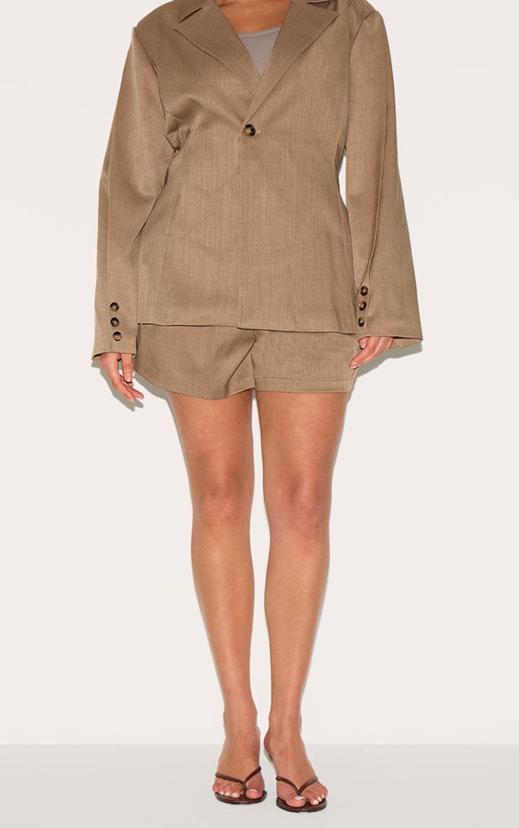 Light Brown Short Tailleur Tissé Grande Taille Coordonné