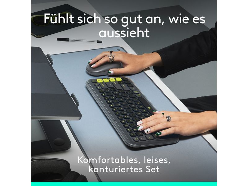 Logitech Tastatur-Maus-Set POP Icon Combo Graphite Kompaktes kabelloses Tastatur und Maus Set mit anpassbaren Aktionstasten