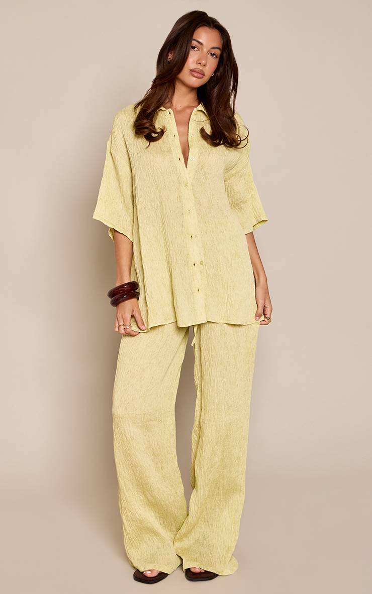 Pale Lime Chemise Oversize À Manches Courtes En Tissu Texturé Tissé Coordonné