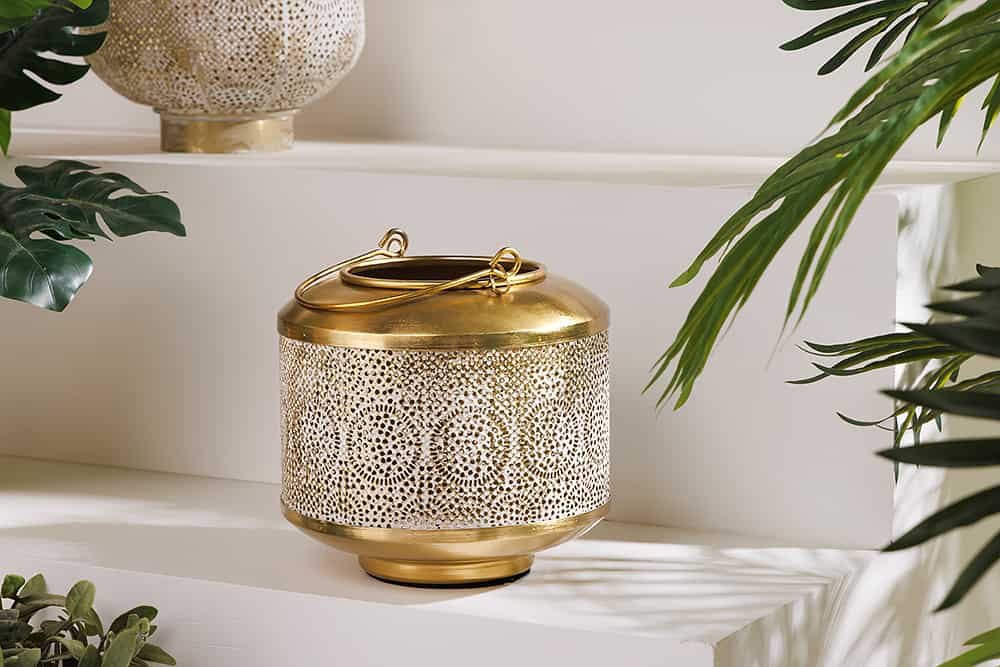 Deko Windlicht ORIENT 20cm gold Metall mit Patina handmade Laterne