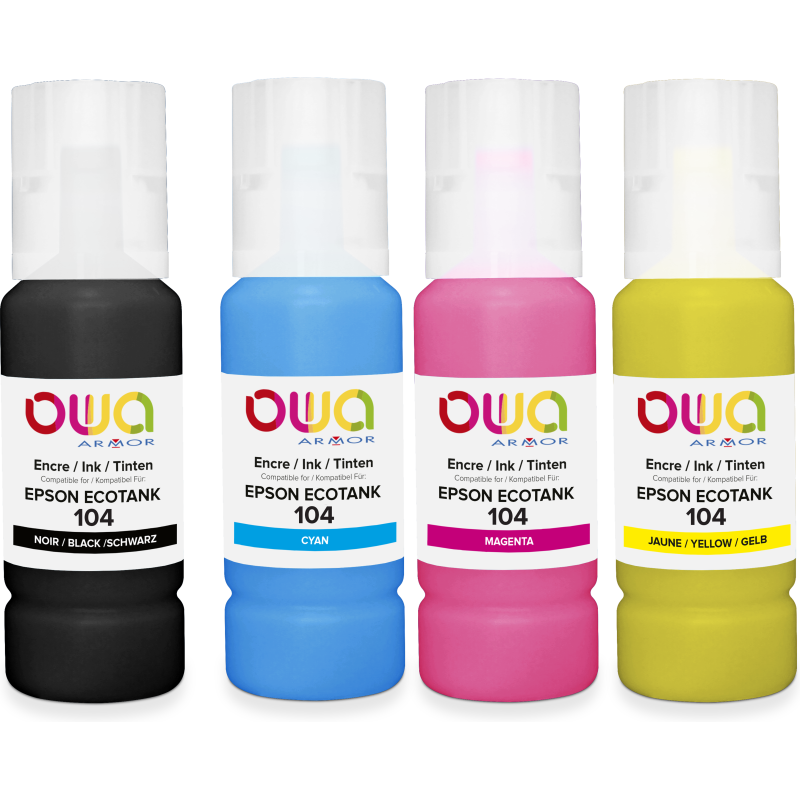 Pack de 4 bouteilles d'encre compatibles OWA - standard - Noir Cyan Magenta Jaune - pour EPSON C13T00P140, C13T00P240, C13T00P340, C13T00P440