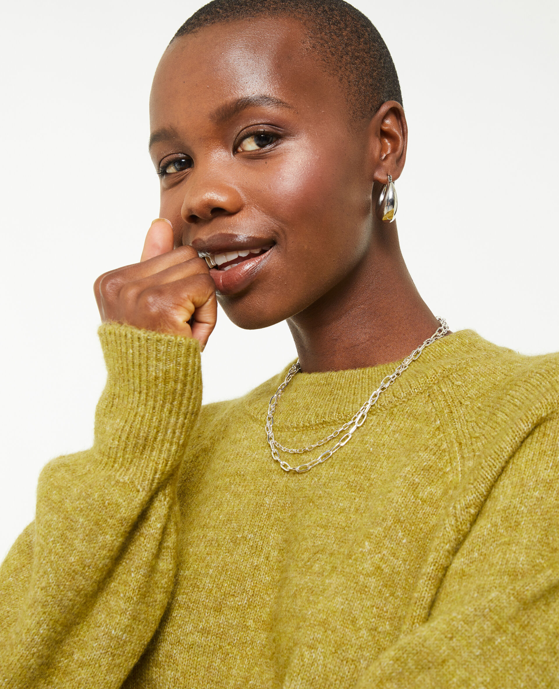 Pull col rond avec laine - Vert olive