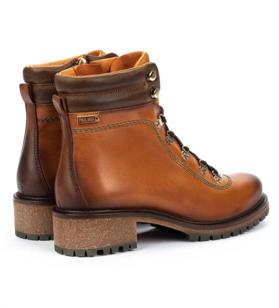 Botas de cano curto Pikolinos Aspe W9Z em couro cor conhaque - Altura do salto: 4,3 cm -