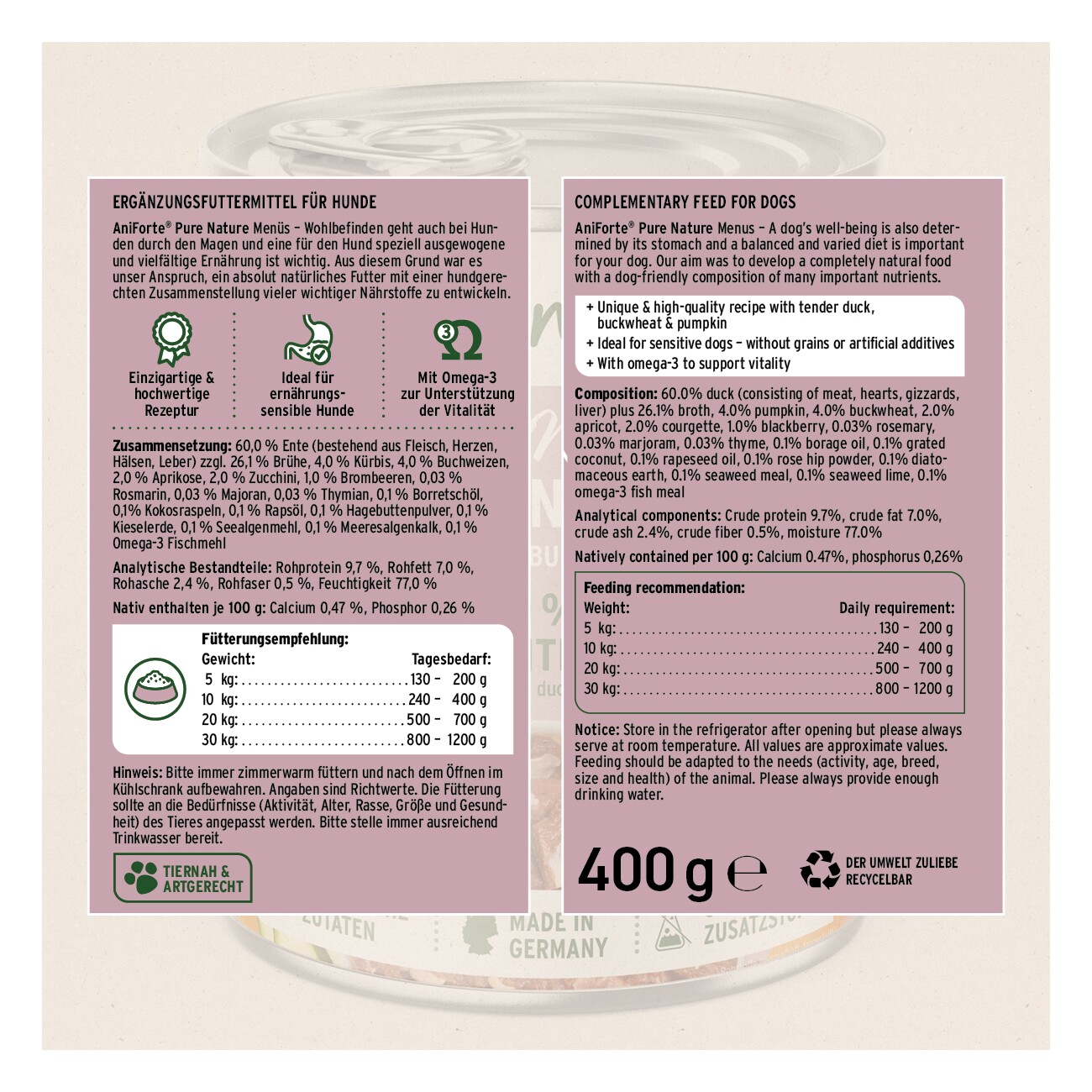AniForte Nassfutter Ente Freeland Duck 6x400 g