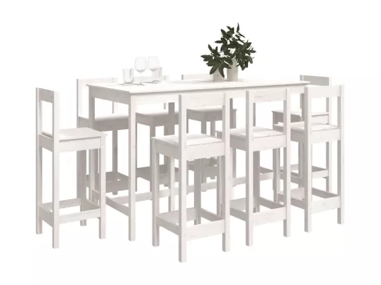 Ensemble de bar 9 pcs Blanc Bois de pin massif