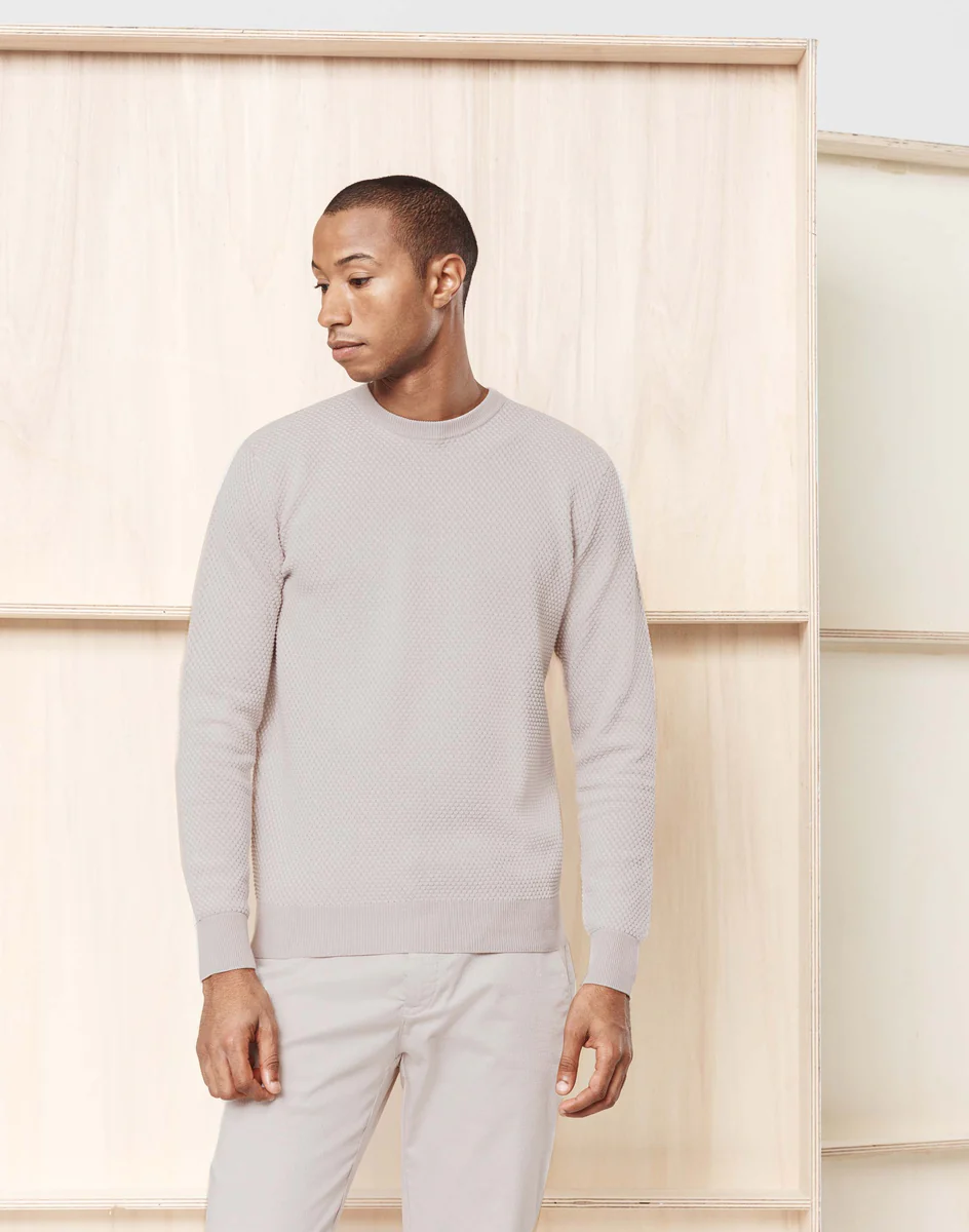 Pull col rond blanc/taupe 
