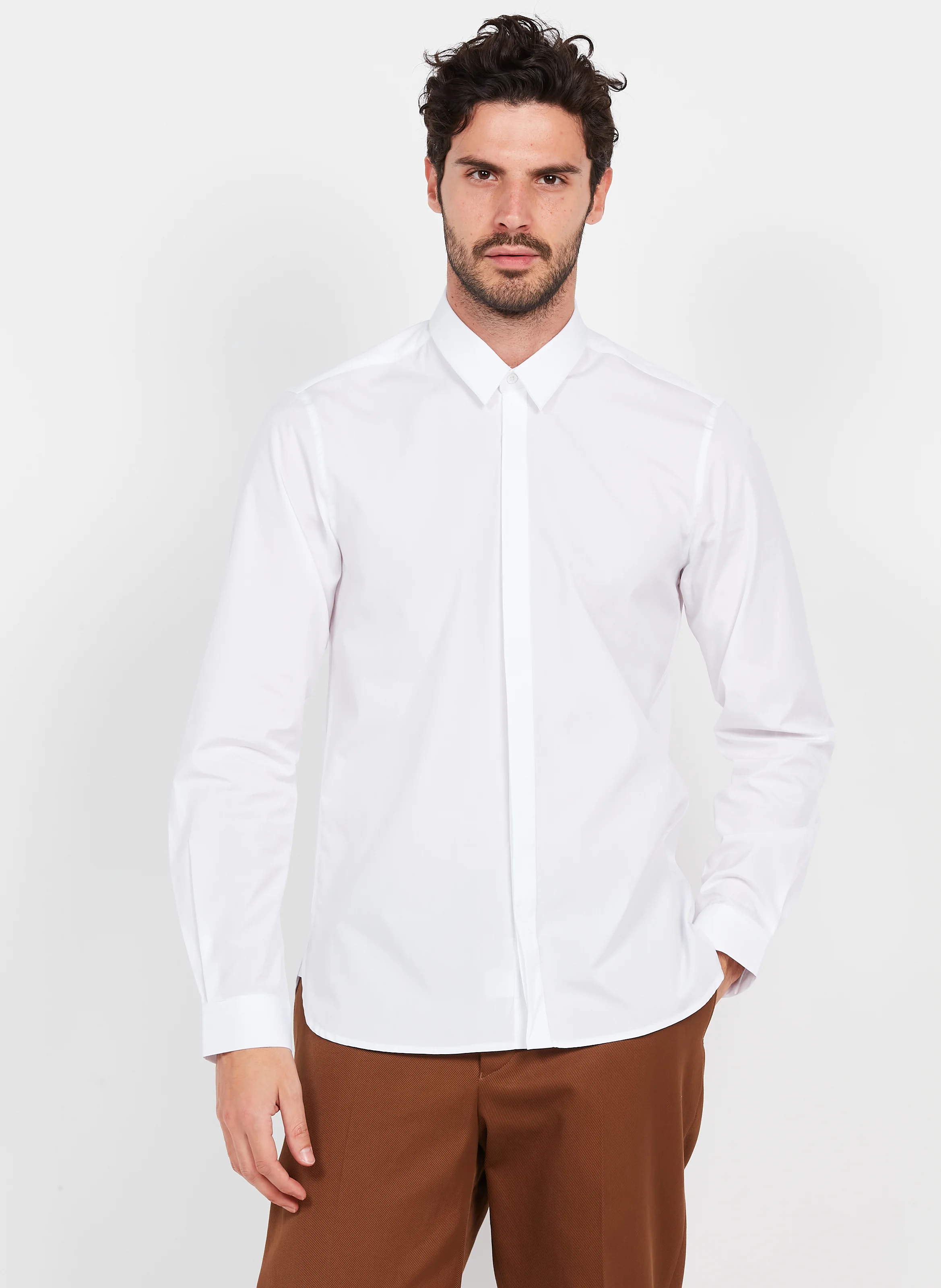Chemise col classique slim-fit en coton| Blanc
