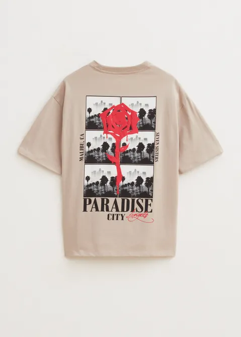 T-shirt met print paradise zand (ZAND)