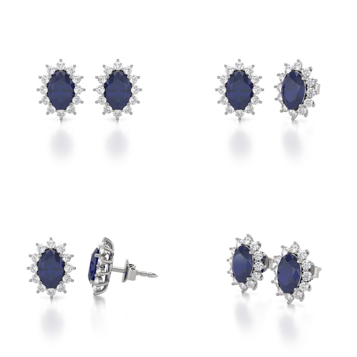 Boucles d'oreilles ADEN Marquise Saphir et Diamants sur Argent 925 1.4grs