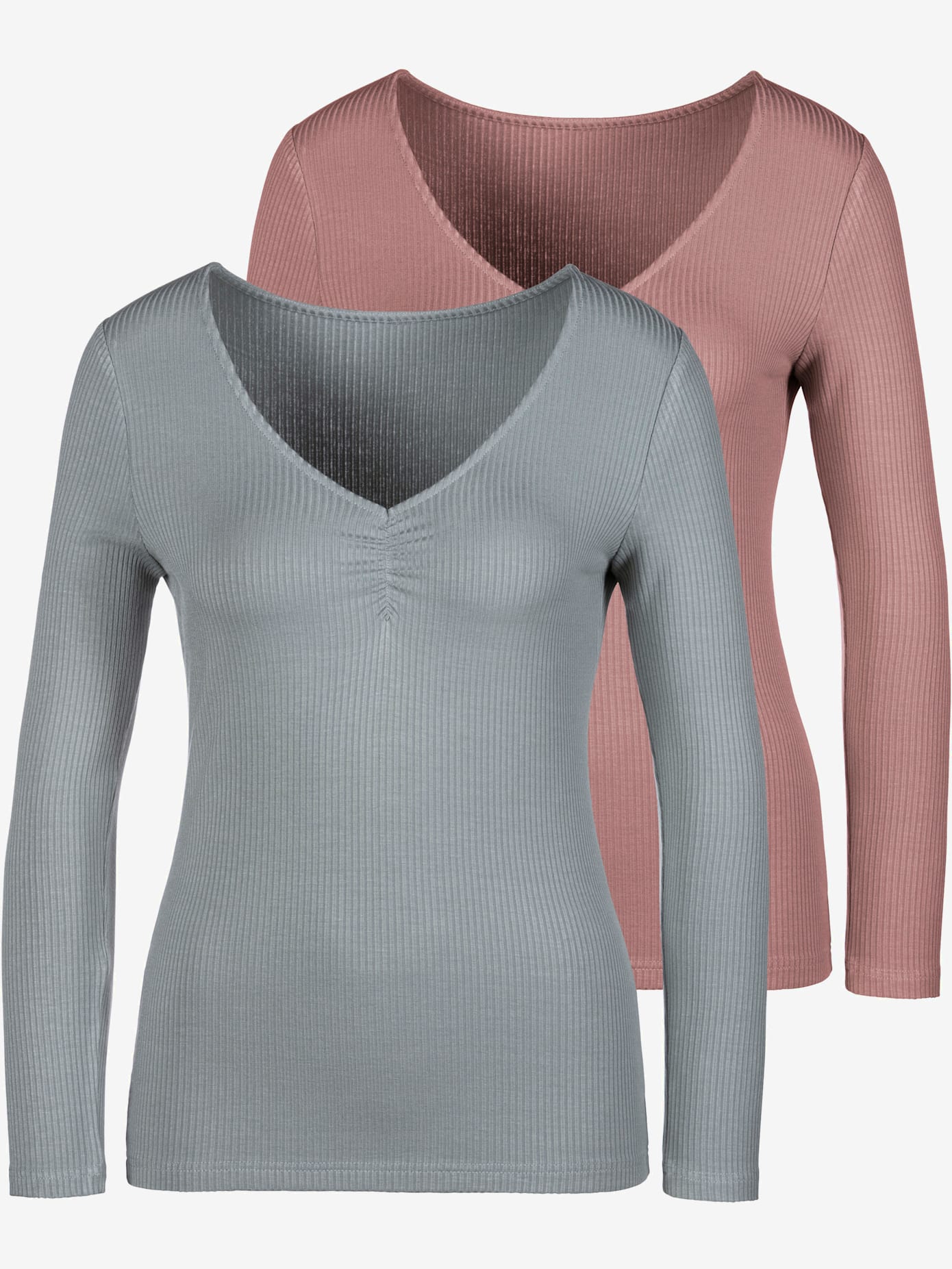 T-shirt manches longues col v avec petites fronces