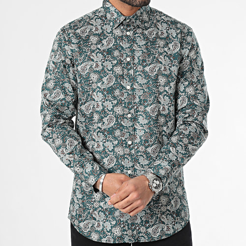 Chemise Manches Longues Slim Soho Blanche Vert Bandana