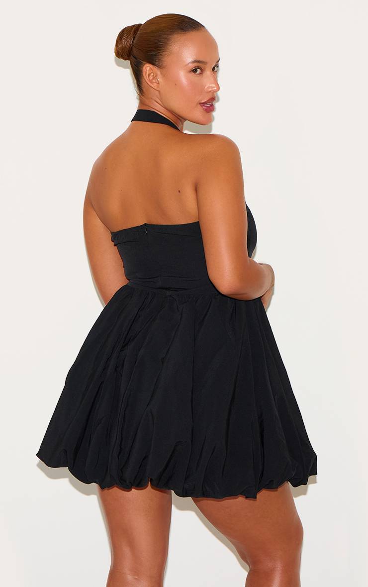 Noir Robe Mini Bouffante À Col Licou Avec Détails De Boucles Grande Taille